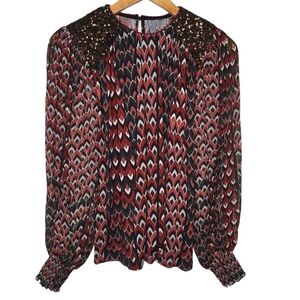 Annthropologie Bl-nk London Metallic Zig Zag Print Sequins Embellished Blouse XS